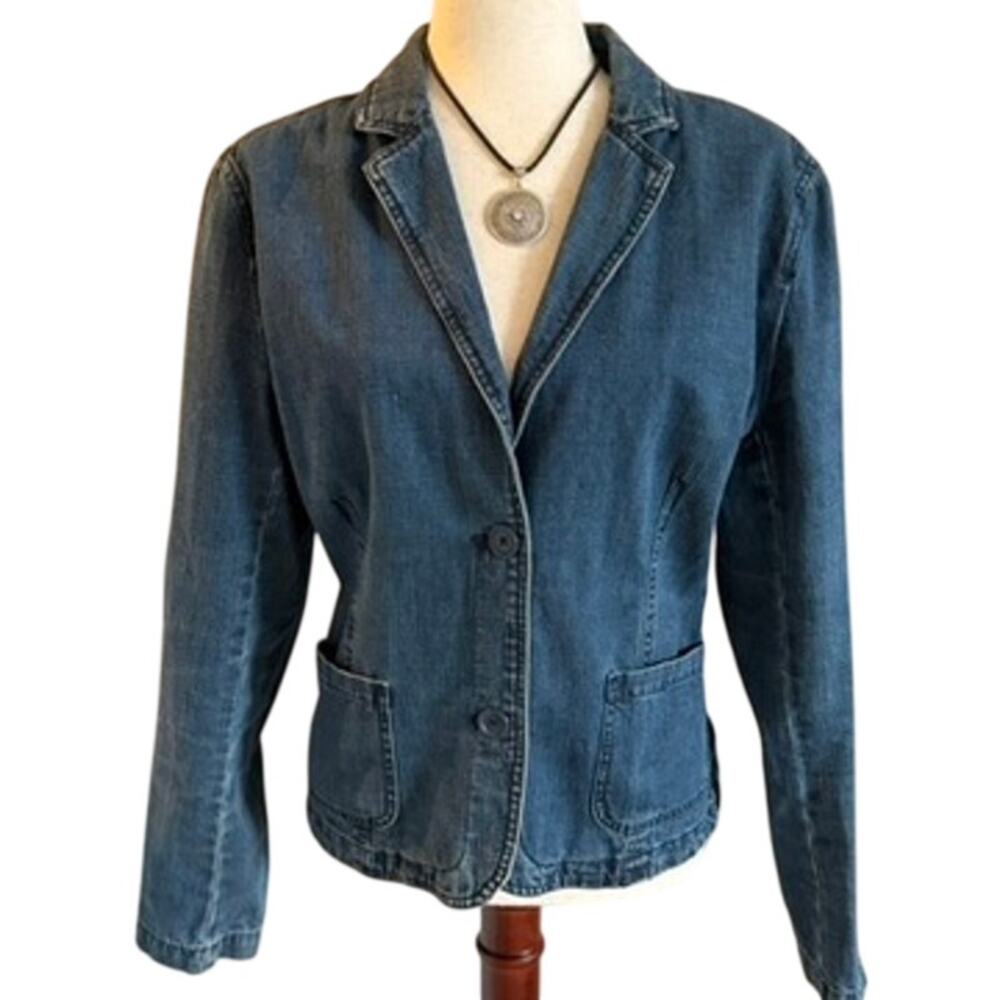 Vintage Route 66 Denim Blazer Fitted Jacket Patch Pockets XL